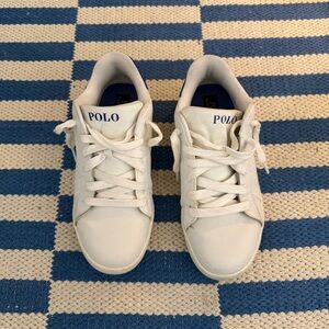 Polo Ralph Lauren White Leather Sneakers Blue Logo Low Top Lace Up Shoes